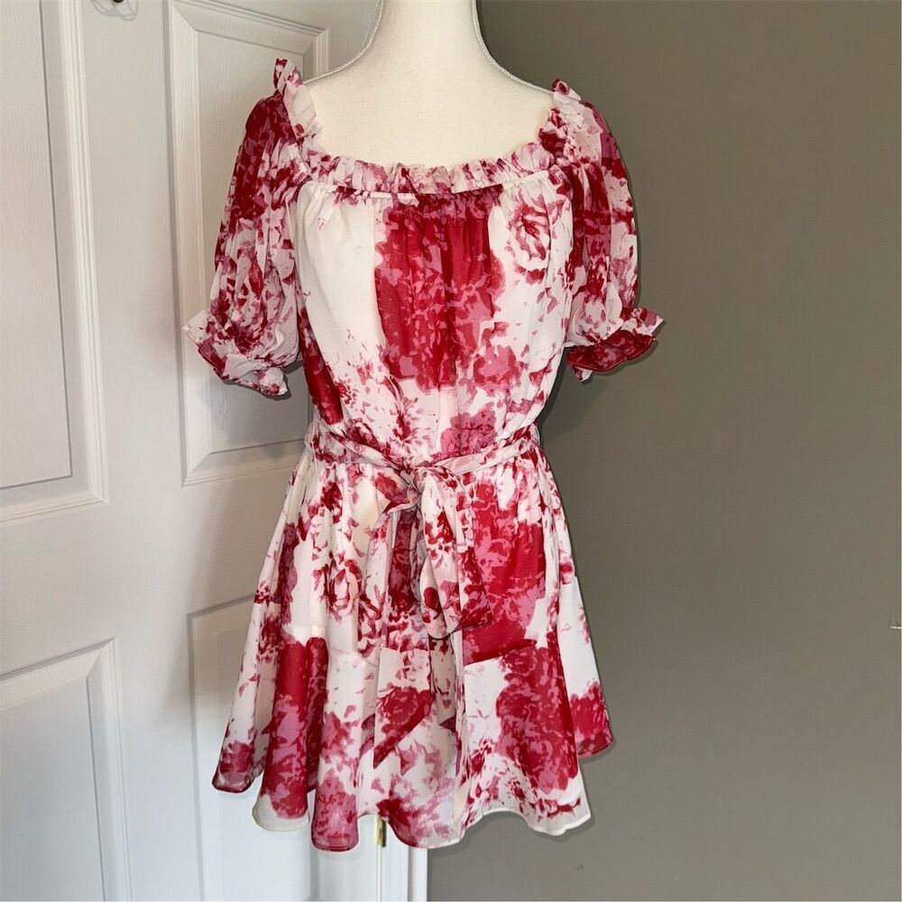 Keepsake the Label Women's Floral Off-Shoulder Mini Dress Pink Size 8 Boho Chic